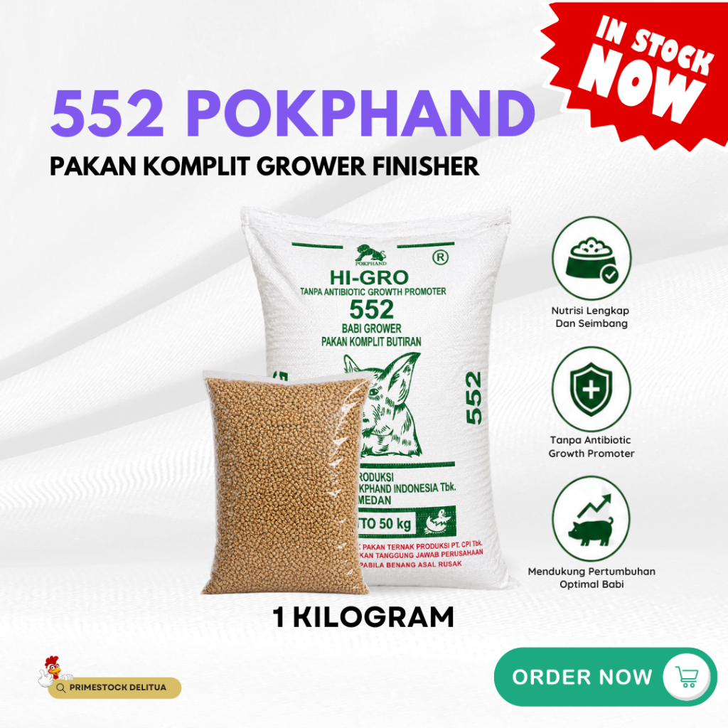 Pakan Babi Repack 1 Kg 552 Pokphand - Komplit, Tanpa Antibiotik, untuk Pertumbuhan dan Produksi Babi