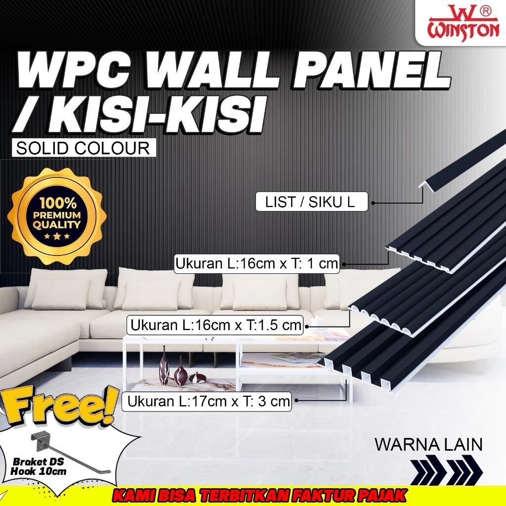 WPC Wall Panel HITAM DOFF 16cm x 290cm  List Solid Kisi-Kisi Dekorasi Dinding Interior Winston FREE 