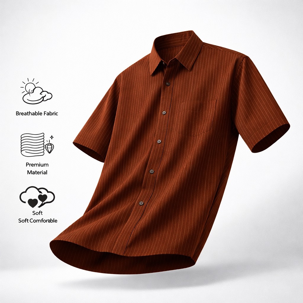 Kemeja Flame Pendek Bahan Semi Wool - Kotak Kotak Trendy