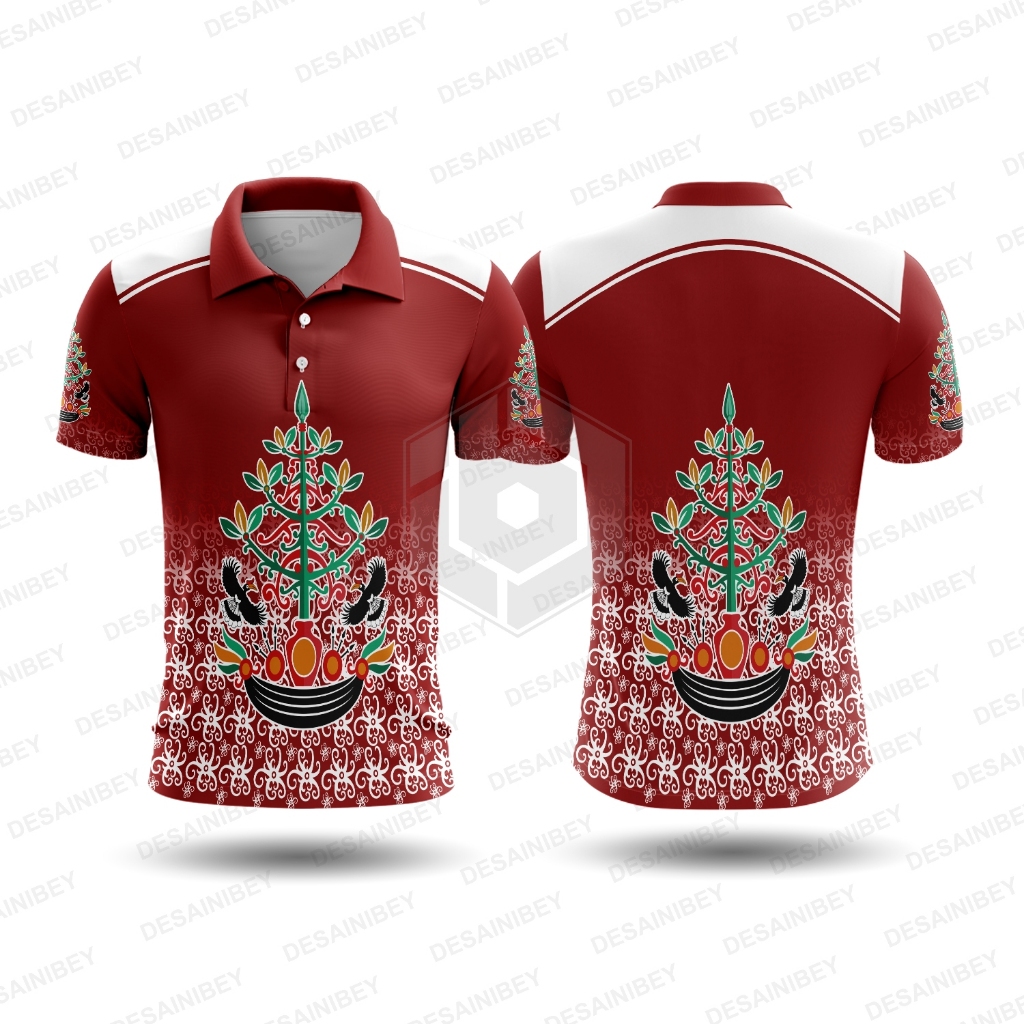 Jersey Pria Motif Batik Dayak Kalimantan / Baju Batik Kalimantan / Kaos Polo Pria Batik Dayak Printi