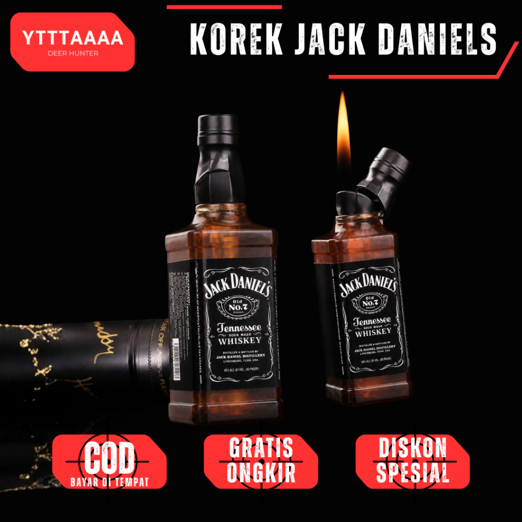 Korek Api Gas Model Botol Jack Daniels Whiskey Unik - Korek Api Bara Botol Bir Wiski - Mancis Gas Is