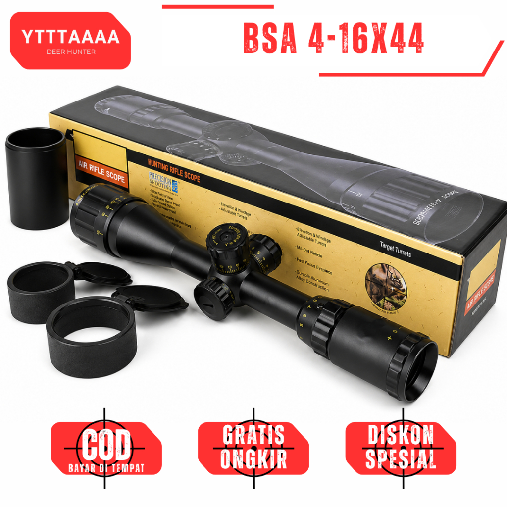 [ORIGINAL] Teleskop BSA 4-16x44 AOEYS Mildot Reticle - Teropong Jarak Jauh Presisi Tinggi Anti Fog &