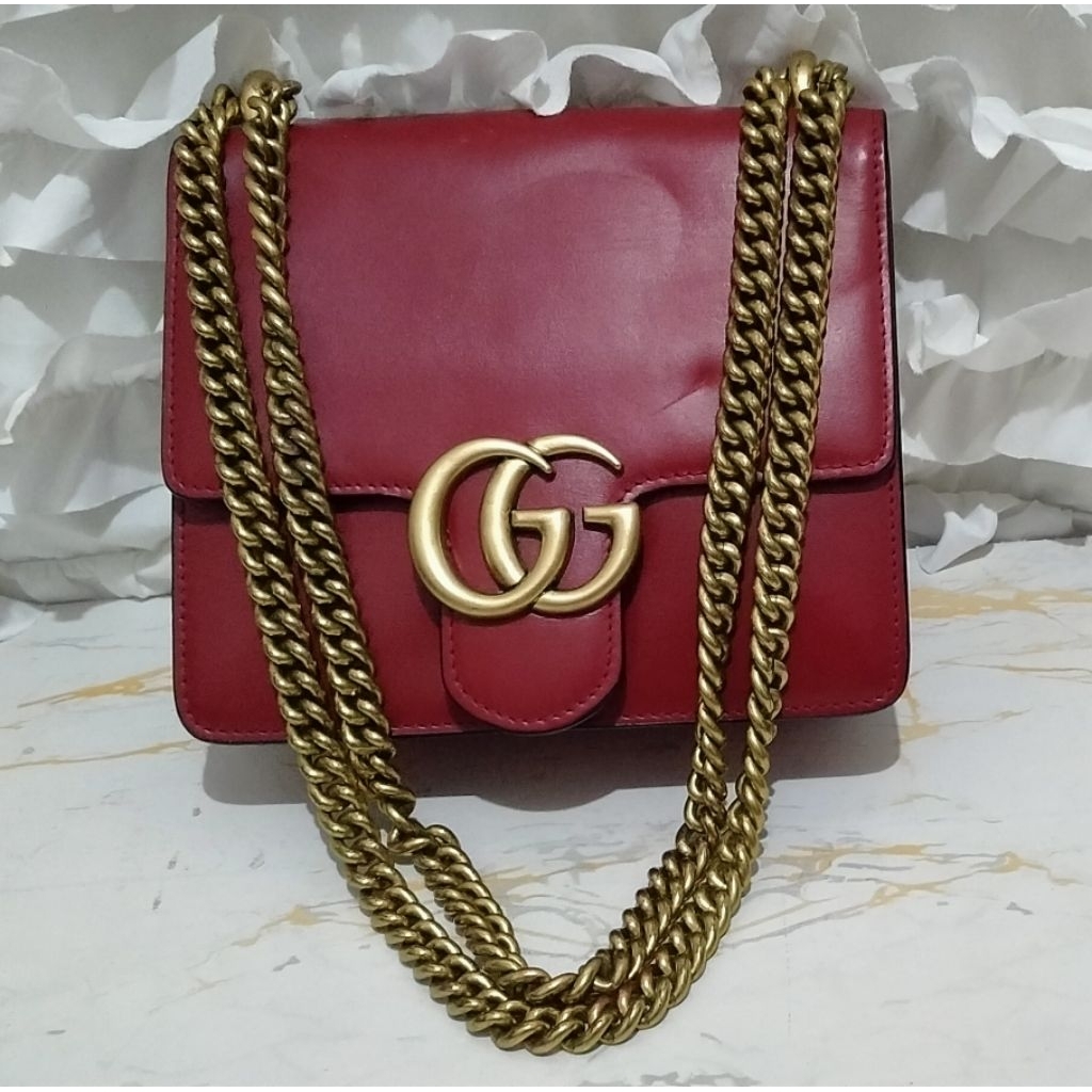 Tas Gucci Marmont shoulder bag, Selempang rantai mix kulit