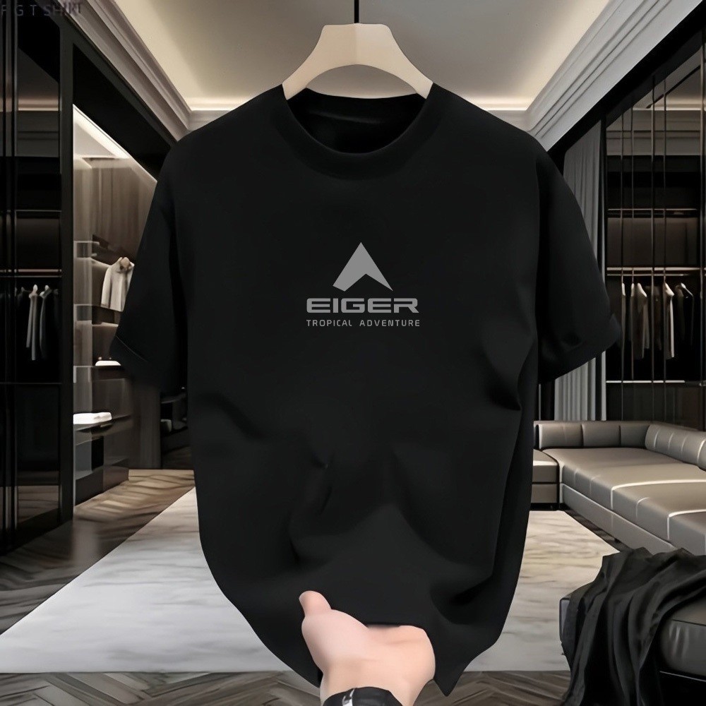 Kaos Pria Distro Katun 100% Premium Kerah Bulat Oversize Lengan Pendek Kaos Santai Print Logo Eiger 