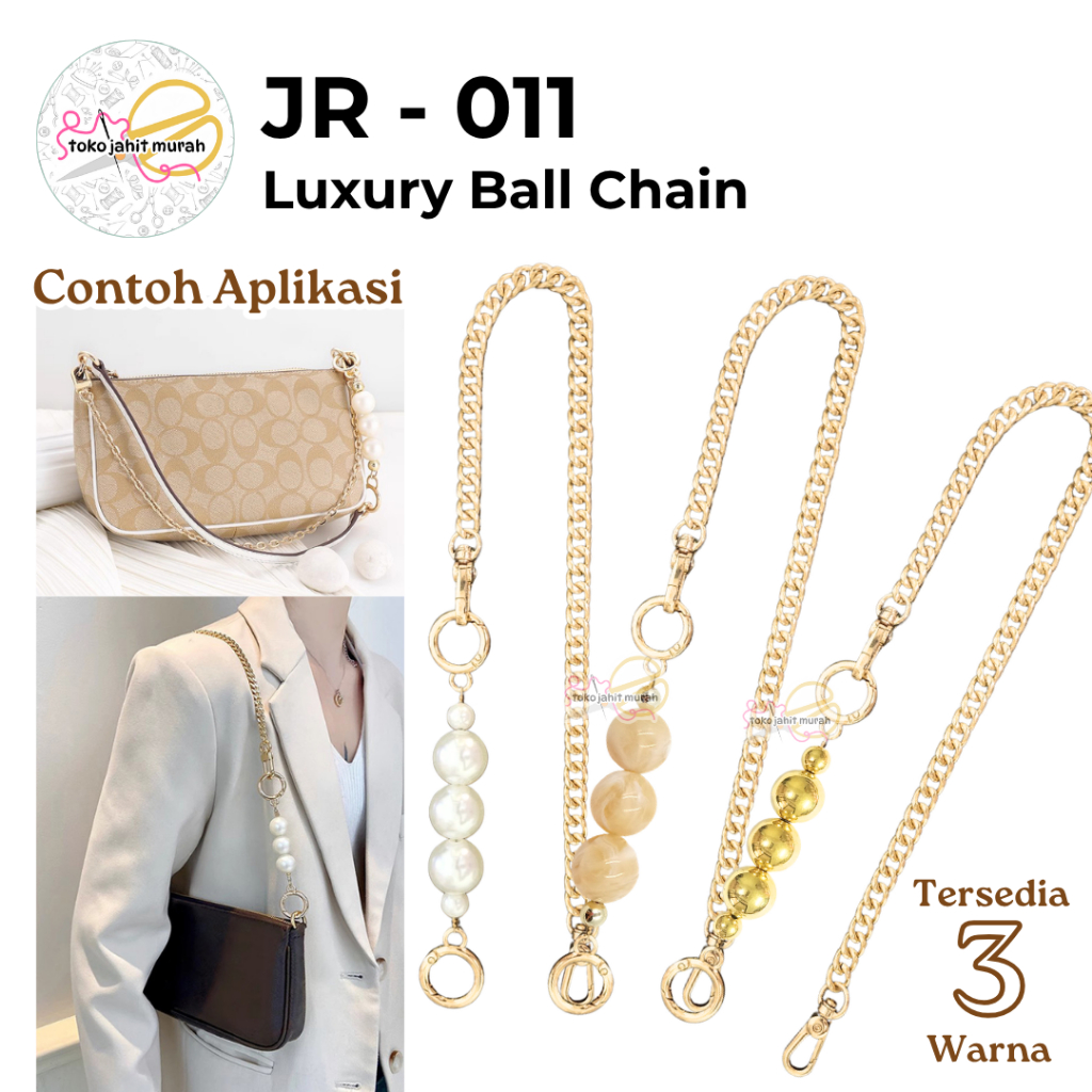 JR-011 Luxury Ball Chain / Rantai Tas Mutiara Putih Gold Marble Premium Elegan