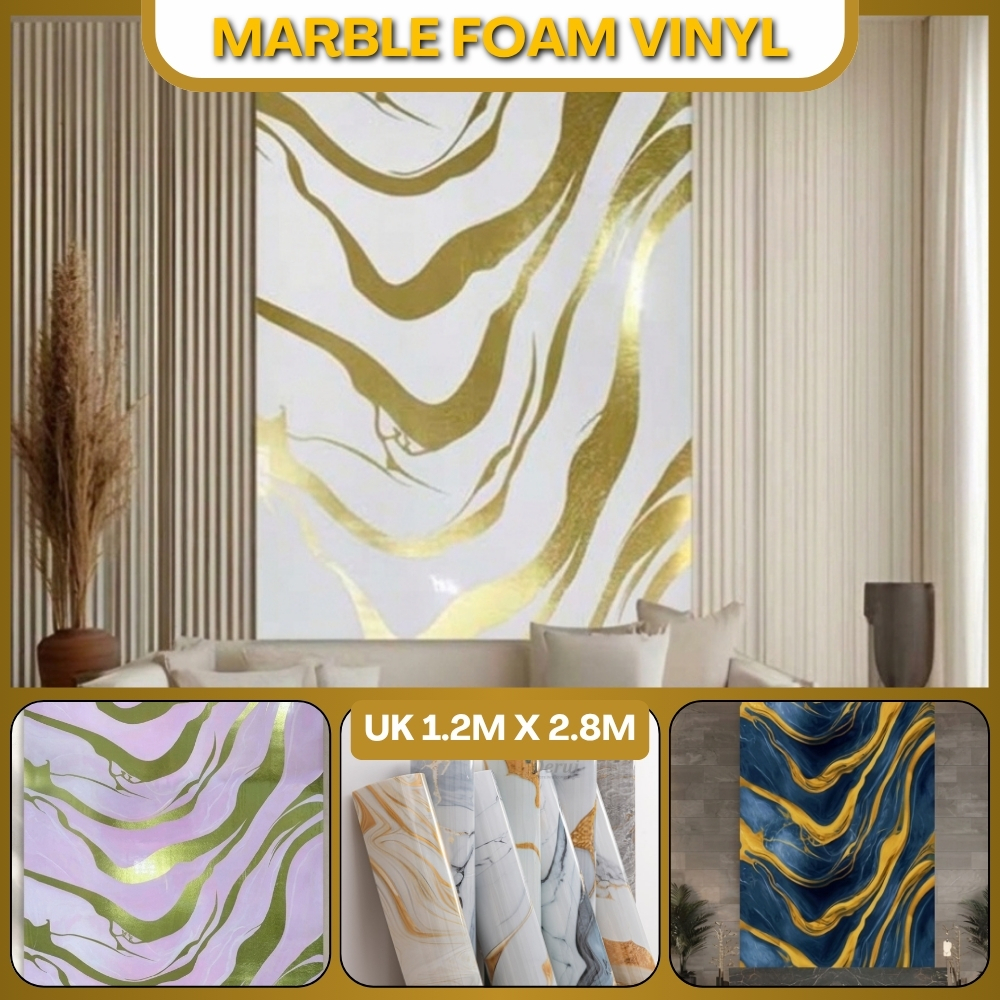 Wallpaper Dinding Marble Foam Motif Marmer Vinyl Sticker Ruang Tamu Dekorasi Dinding Elegan Modern