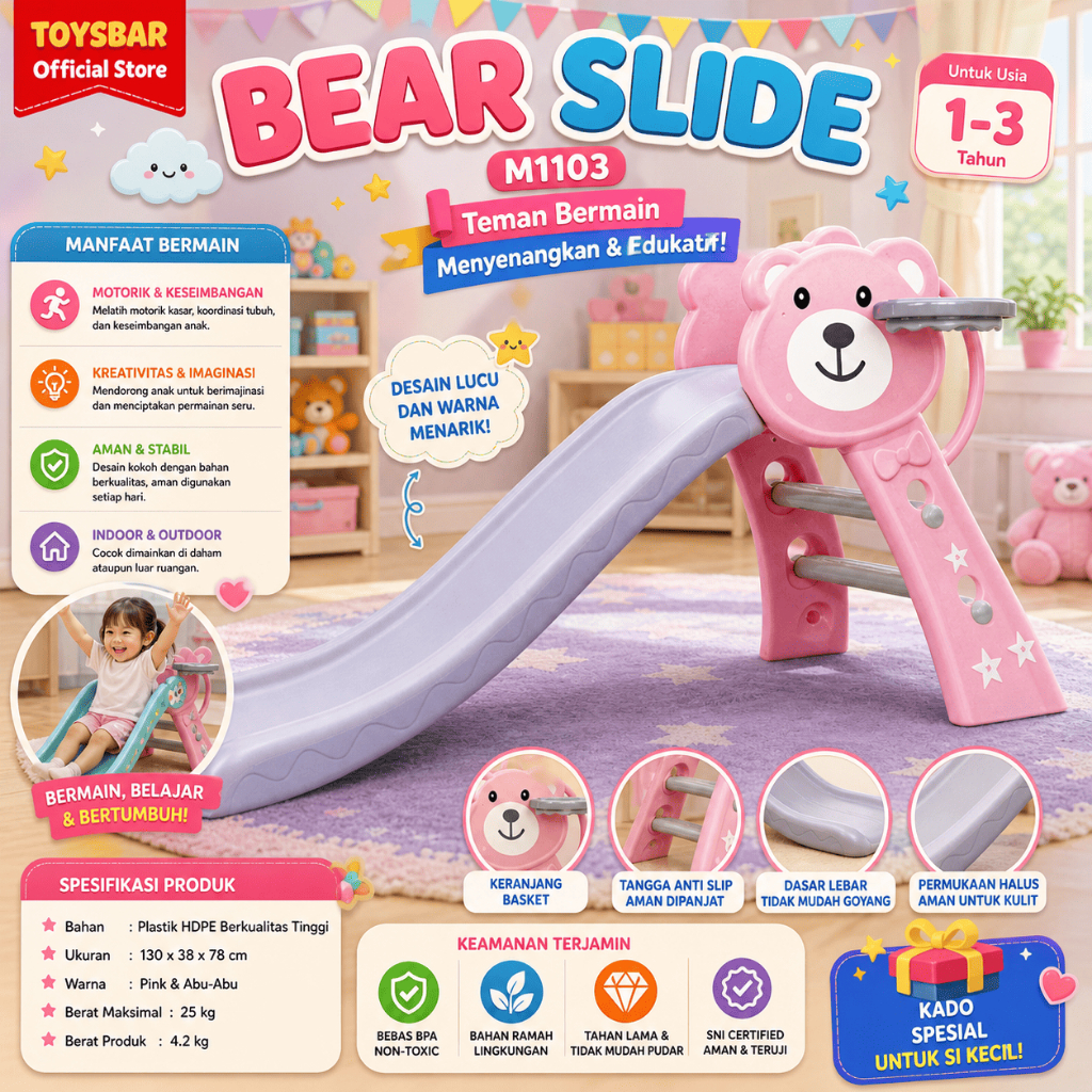 TOYSBAR Seluncuran Anak Karakter Panda & Kuda – Mainan Perosotan SNI