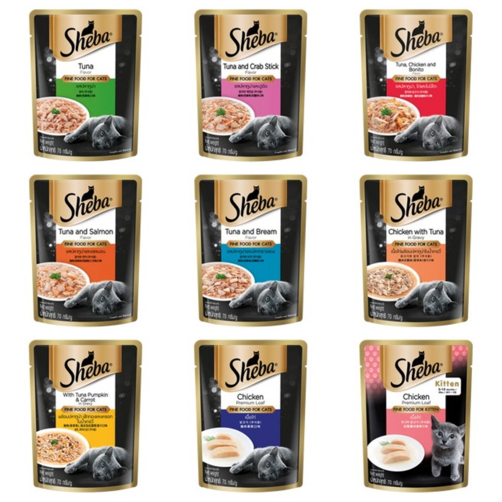 SHEBA POUCH 70GR CAT FOOD (TUNA & CRABSTICK / TUNA & SALMON / TUNA & CHICKEN / CHICKEN / TUNA & CHIC