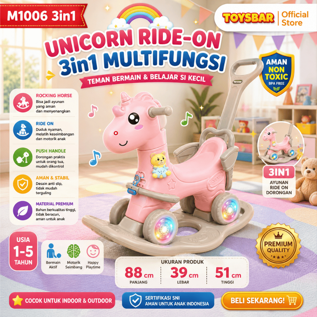 TOYSBAR Kuda-Kudaan Anak 3in1 Multifungsi