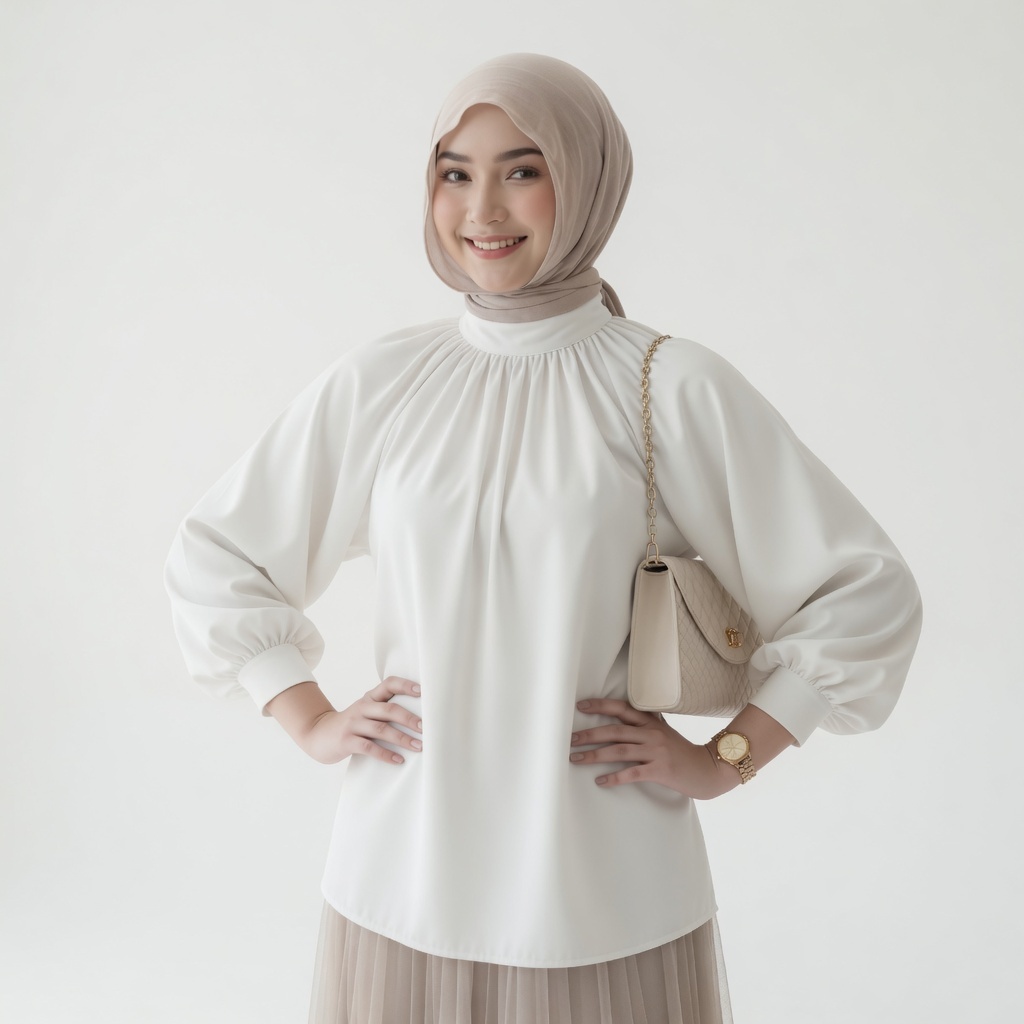 Blouse Rayon Premium Putih Oversize Lengan Balon Wanita Adem All Size-ethica24