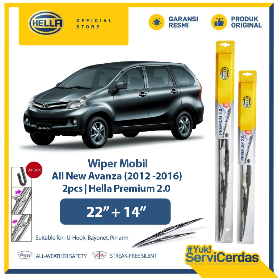 Wiper Mobil TOYOTA All New Avanza 2012 - 2016 22” + 14” (2pcs) - HELLA Premium 2.0