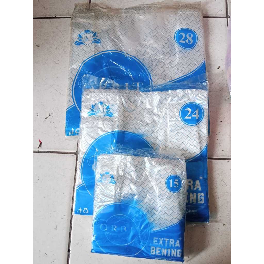 kantong plastik kresek bening uk 15 / uk 24 / uk 28, plastik kresek jinjingan bening, kantong bening