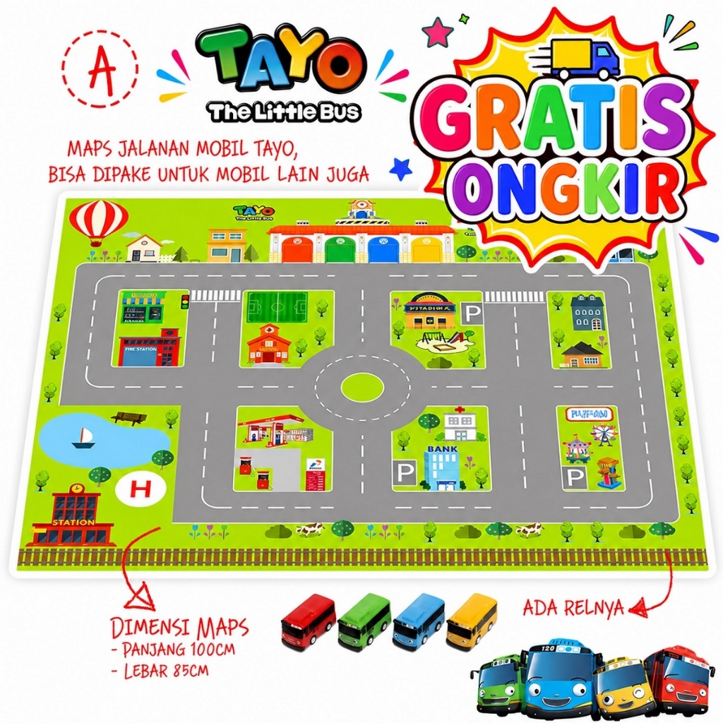 playmat - mainan play mat - jalanan mobil - tayo mobil - MOBILAN TAYO - MAPS TAYO AJA