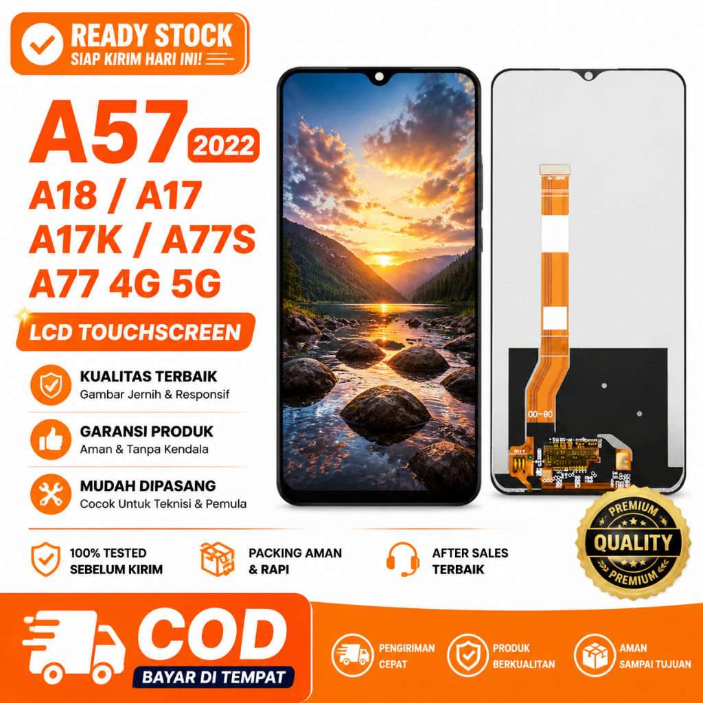LCD OPPO A57 2022 A17 A17K A18 A77S Touchscreen Full Set Layar Sentuh HP Original Garansi Test