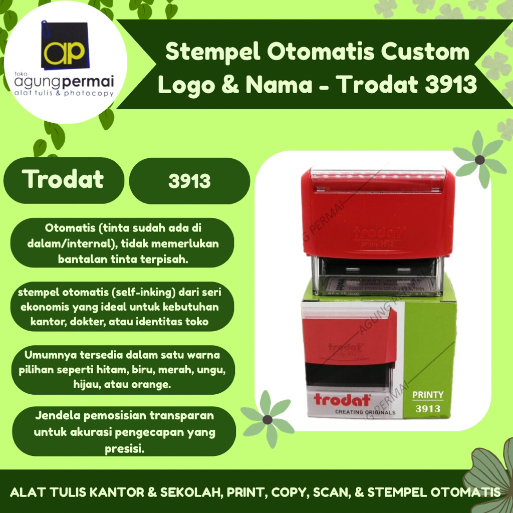 Stempel Otomatis Custom Logo & Nama - Trodat 3913