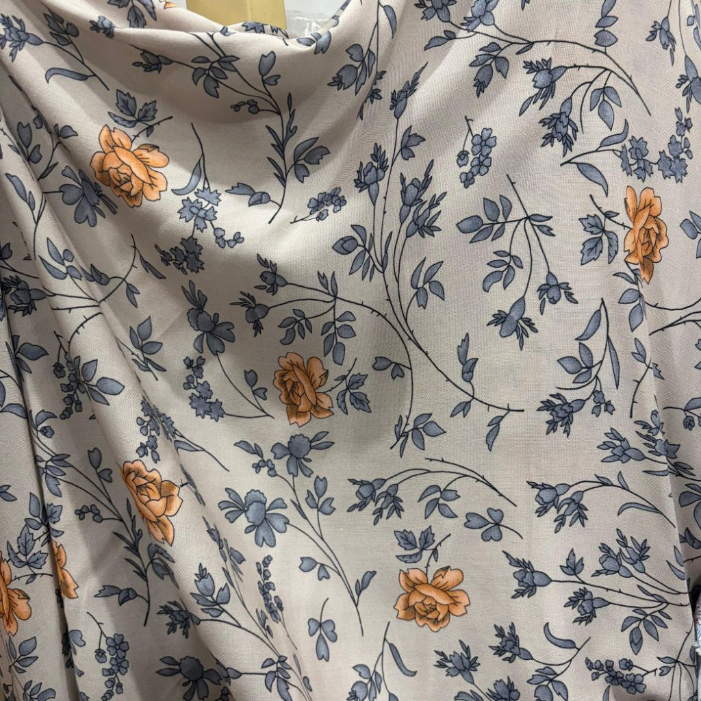 Kain katun rayon viscose motif bunga mawar premium (0.5meter)
