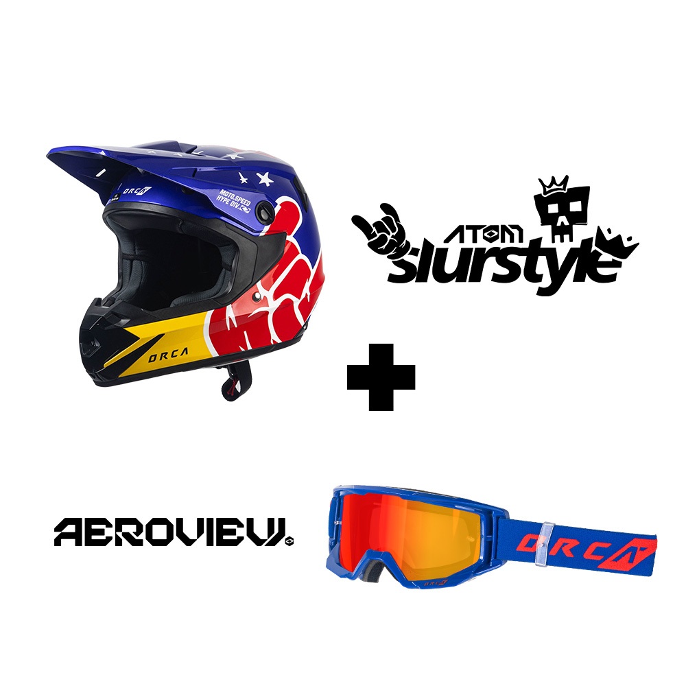 Orca Powergear - Bundling Helm ORCA X FIANMUH Slur Style + Goggle Aeroview Blue Red