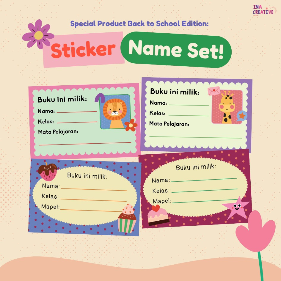 Stiker Nama Buku Set isi 8 | Name Sticker Set | Label Nama Buku Anak | Label Buku Lucu | Stiker Buku