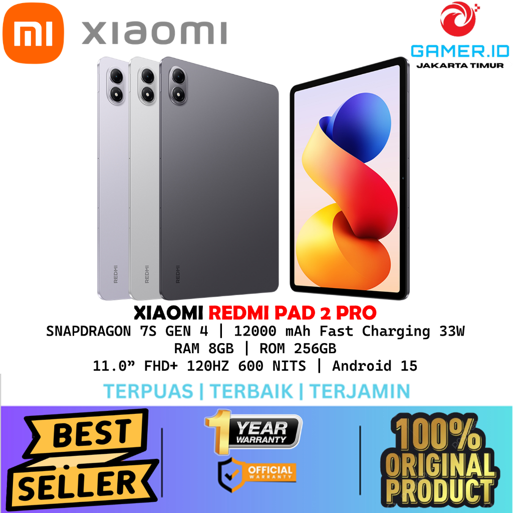 Tablet Android Xiaomi REDMI PAD 2 Pro [8GB/256GB] Prosesor Snapdragon 7s Gen 4 Layar 12,1" 2,5K 120 