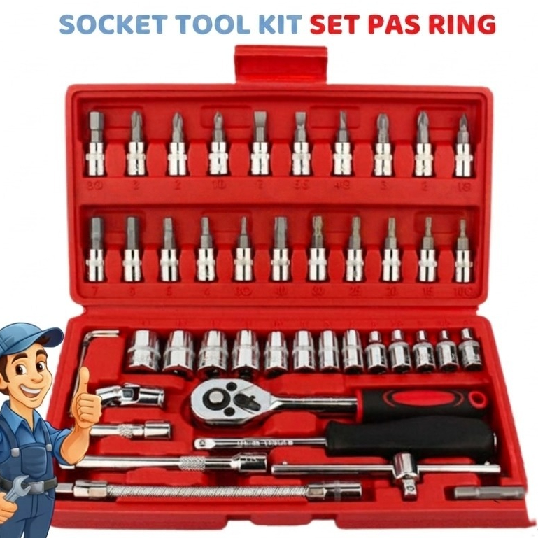 Set Kunci / Kunci Shock 46 pcs Mobil Motor Lengkap Socket Tool Kit set Pas Ring Motor Mobil