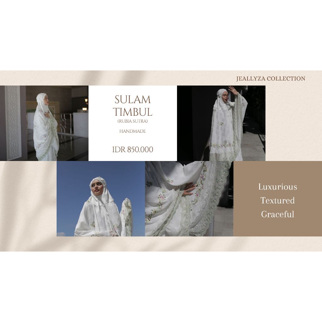Mukena Jeallyza Collection - Sulam Timbul Kain Rubia Sutra (handmade)