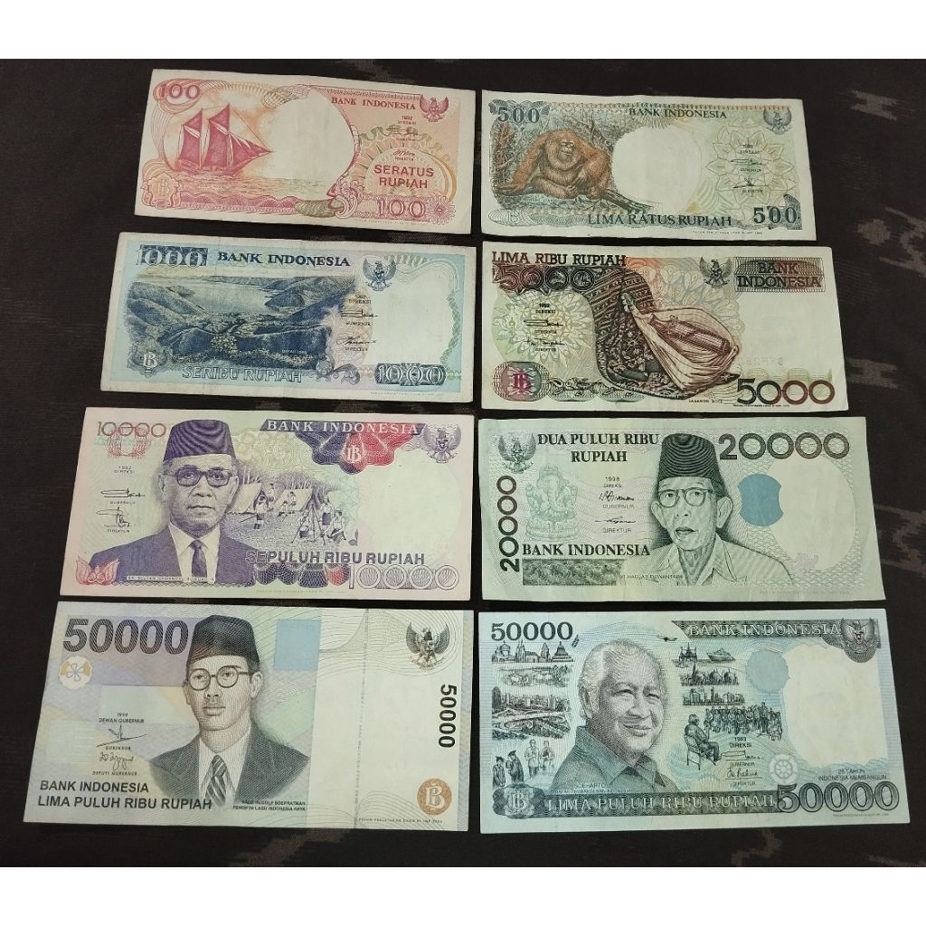paket murah uang kertas kuno 8 item 100rp - 50rb wr dan soeharto