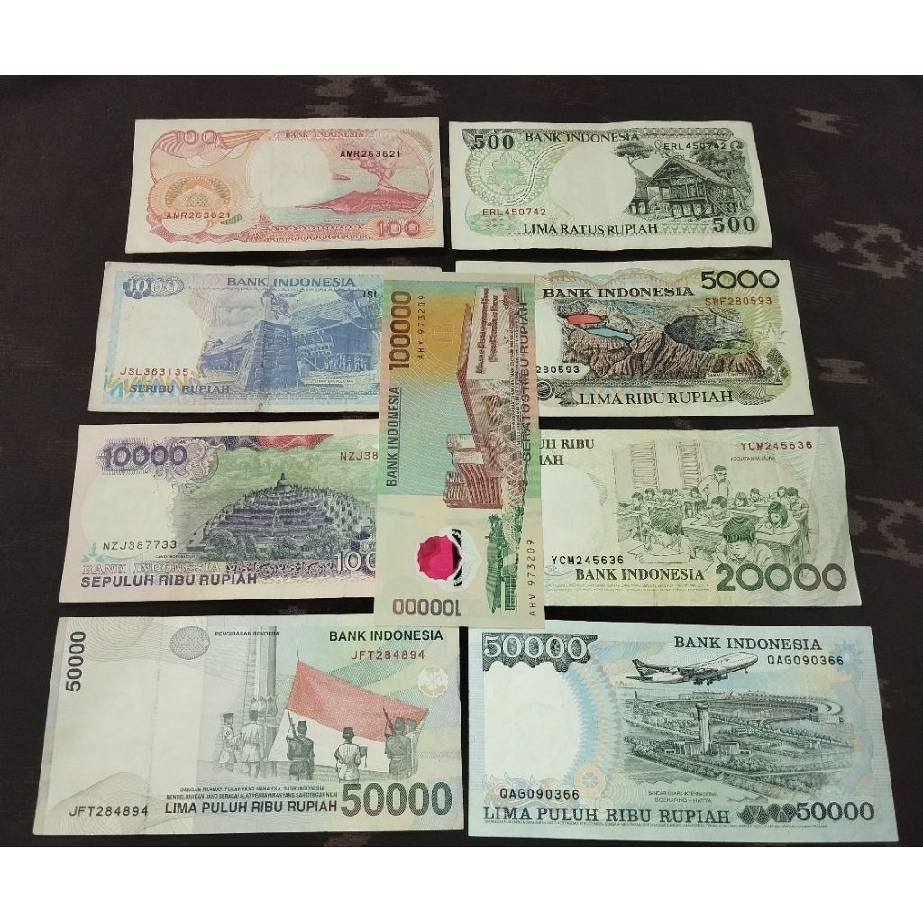 paket murah uang kertas kuno 9 item 100rp - 100rb polimer
