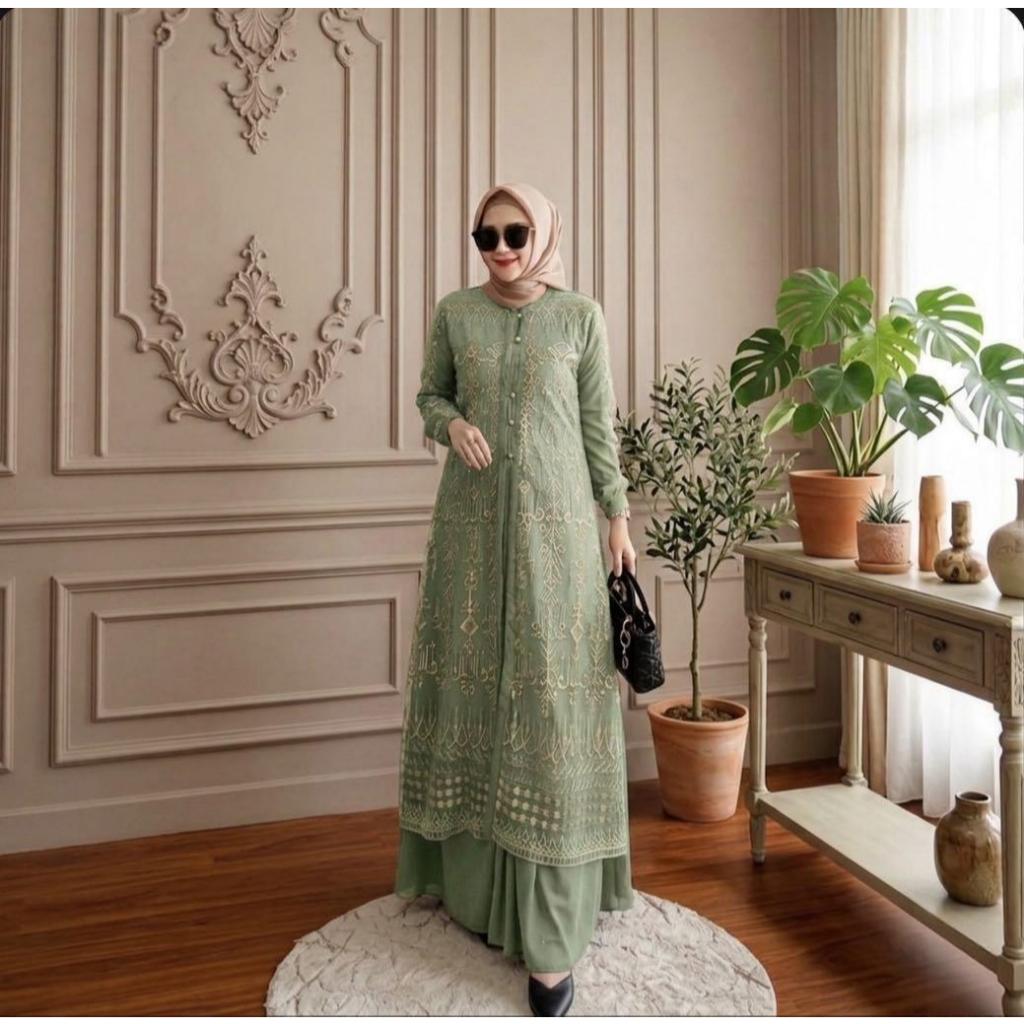 Gamis Wanita Brokat Pesta Kondangan Ceruty Babydoll Nyaman Dipakai, Model Modern Elegan Mewah