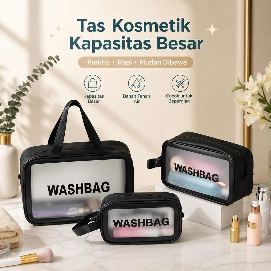 [ctshop1]Tas Kosmetik Transparan Washbag Anti Air / Tas Travel Toiletry Bag Waterproof - Pouch Make 