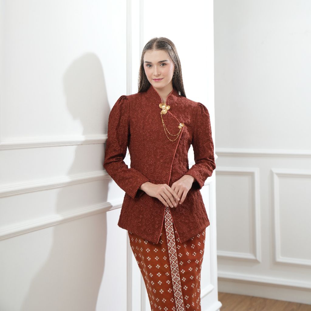 Kebaya Wanita Encim Klasik / Kebaya Fukuro Panjang Teracotta / Set teracotta