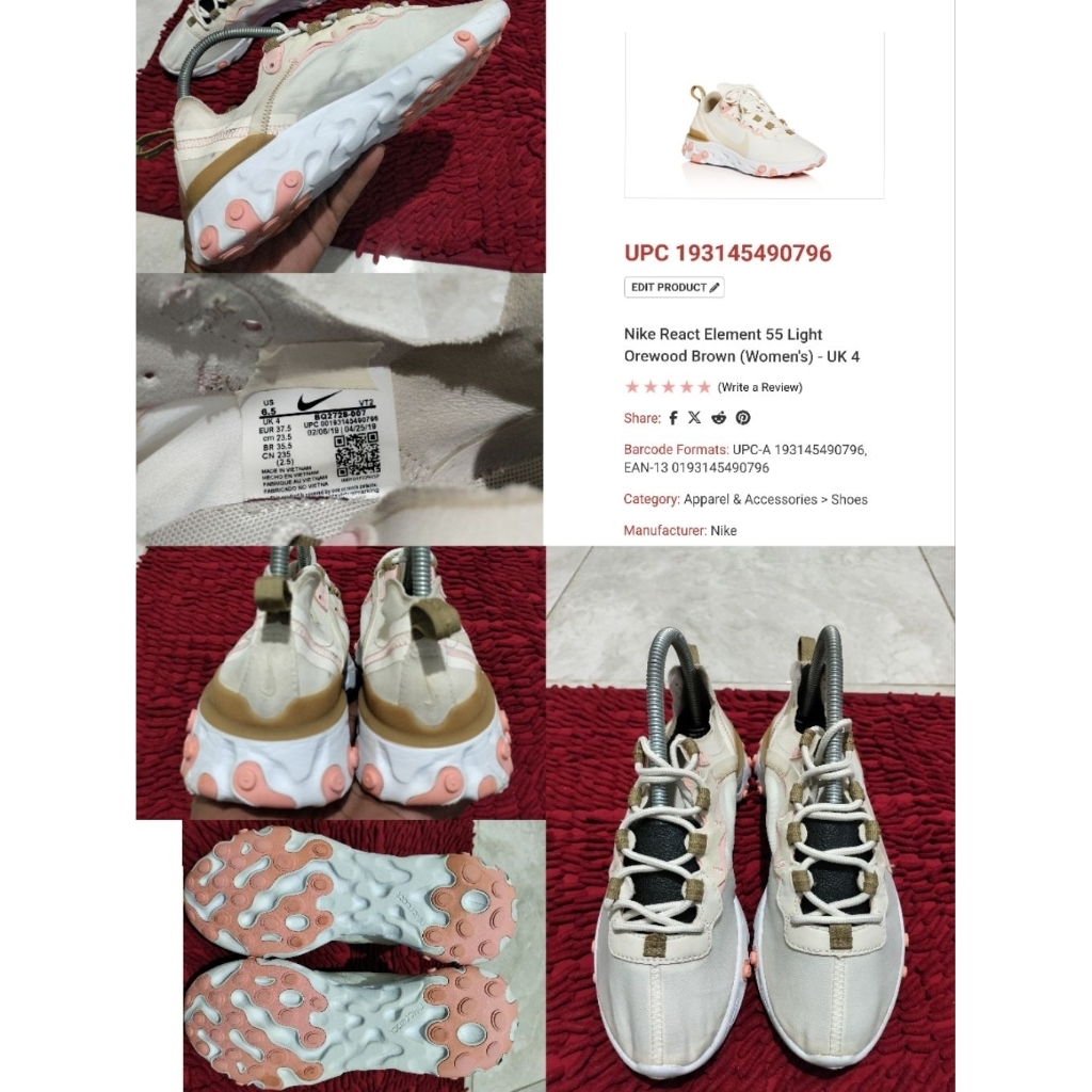 Sepatu Preloved Second Original Nike React Size 37