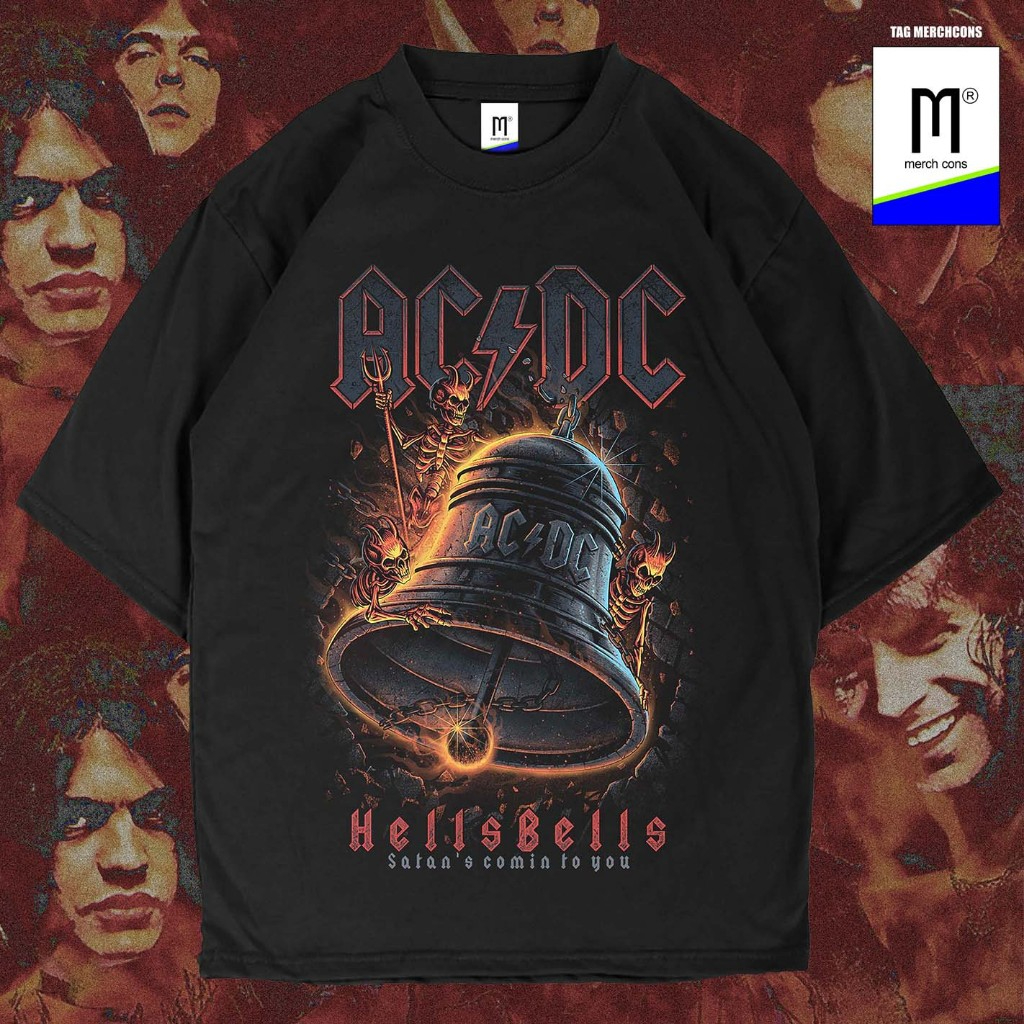 Kaos ACDC - HELLS BELLS Tshirt band metal baju Premium pria wanita