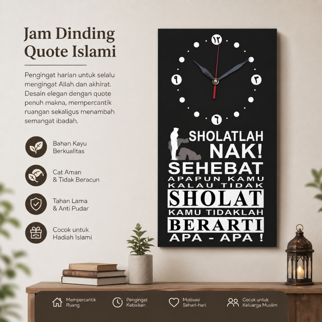 Jam Dinding Motivasi Sholat Kayu MDF Anti Air dan Luntur