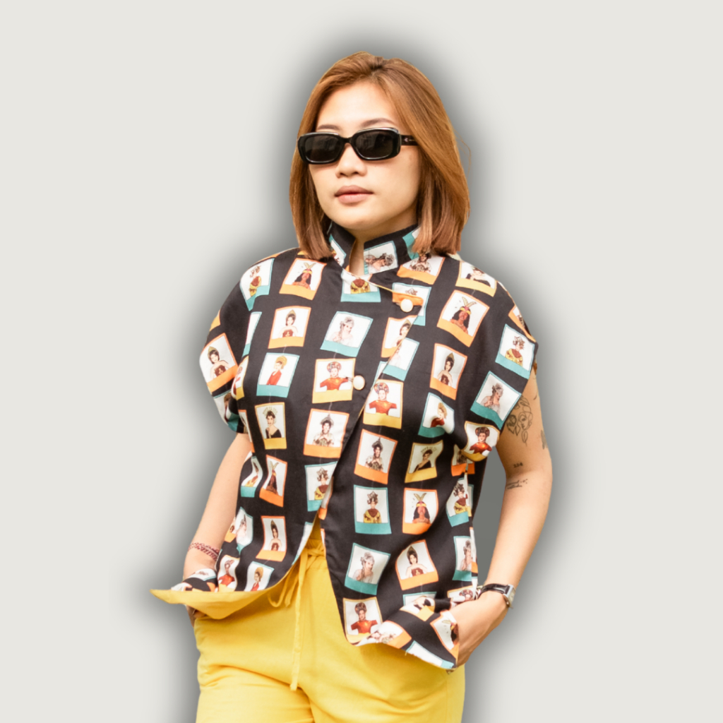 Blouse Janggan Wanita HaluanBali – Kerah Shanghai Motif Photocard Eksklusif, Katun Organik Premium, 