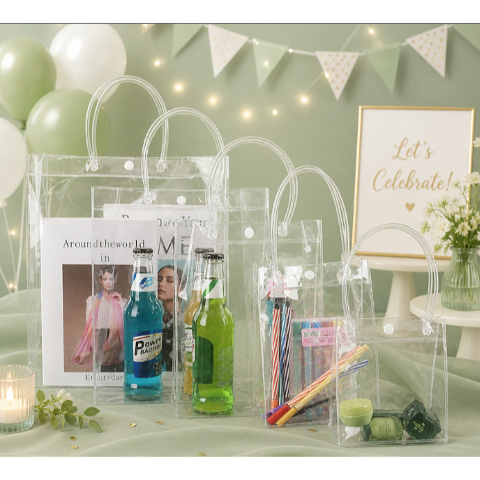 Goodie Bag Transparan Kancing Goodie Bag PVC Transparan Hampers Bag