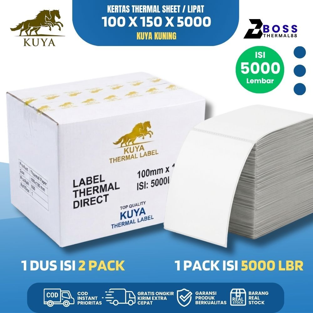 KUYA KUNING Thermal Label Sticker 100x150 Isi 5000 Lembar [bossthermal88]