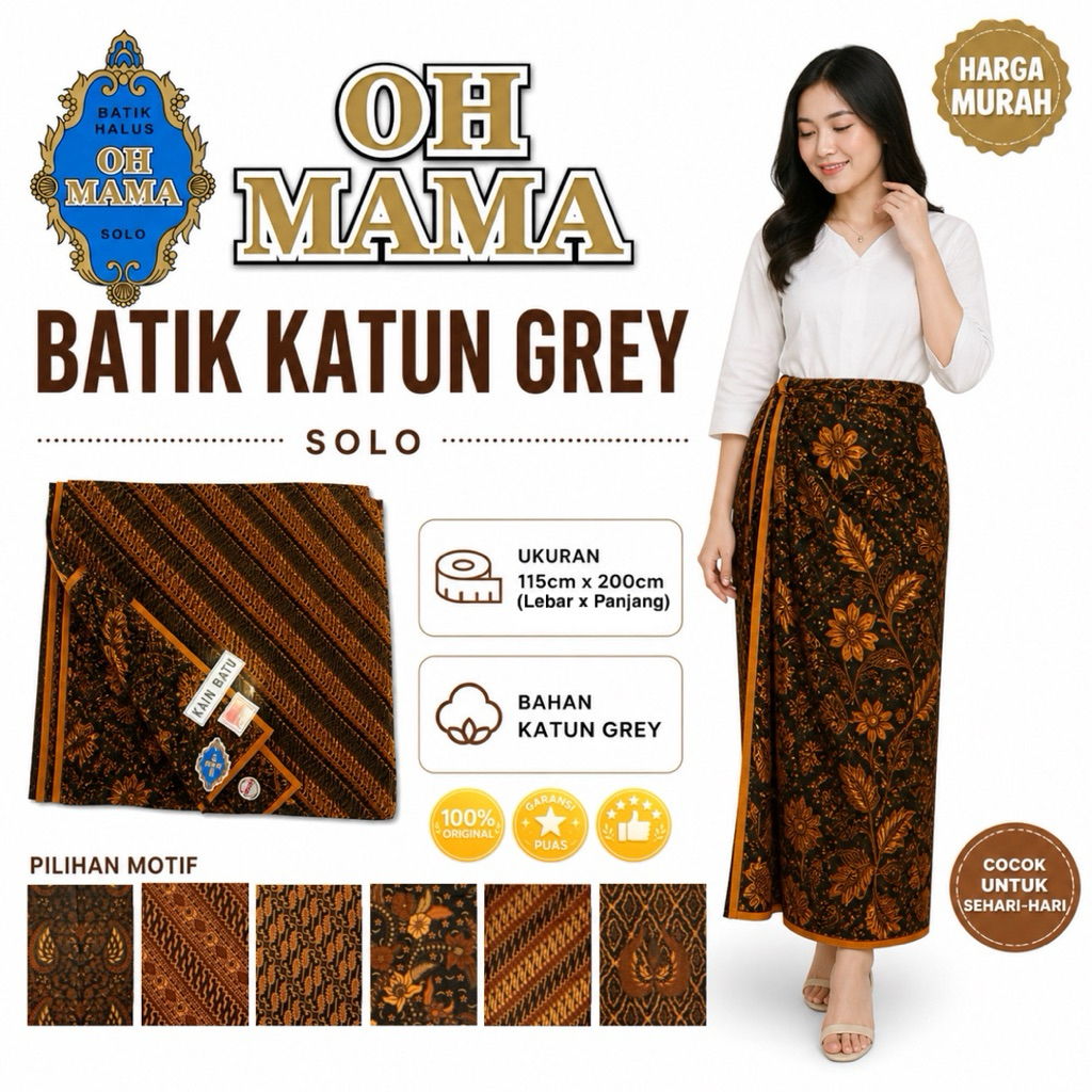 Kain Batik OH MAMA Sogan Jarik Samping Sarung Wanita Pria Dewasa Motif Murah Panjang Solo Pekalongan