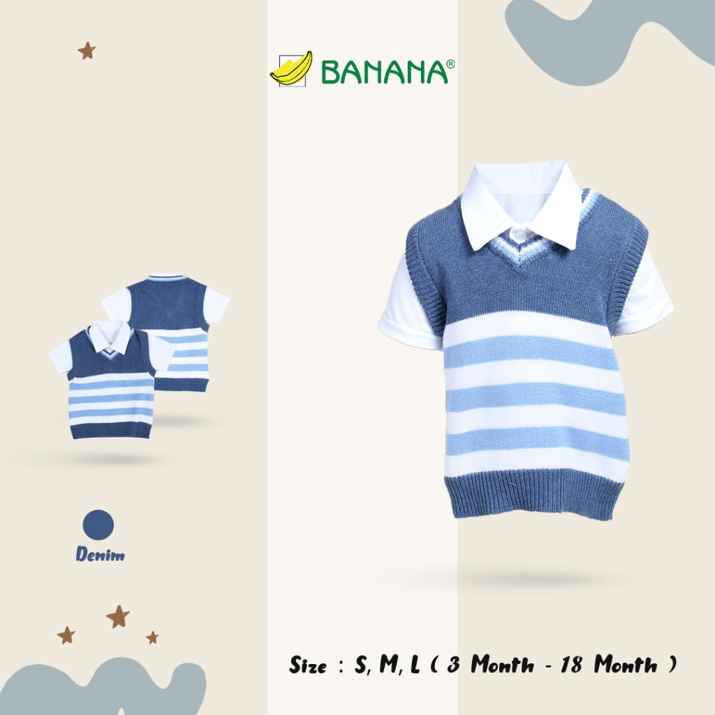 BANANA Set Kemeja + Vest Rajut Denim bayi laki-laki 3-18 Bulan