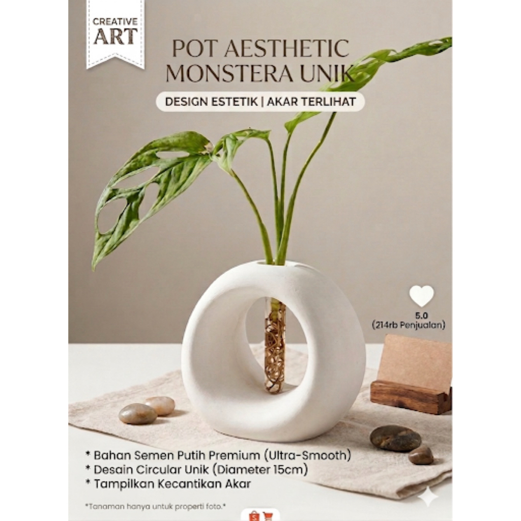 Pot Aesthetic Monstera Unik - 1 Pot Tanaman Dan 1 Tabung Kaca
