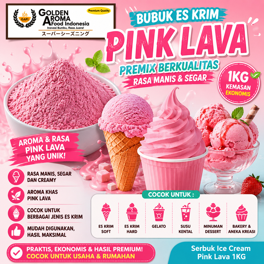 Bubuk Es Krim  Pink Lava 1 Kg l Serbuk Ice Cream  Pink Lava 1Kg Kiloan Bahan Instan Premix Soft Hard