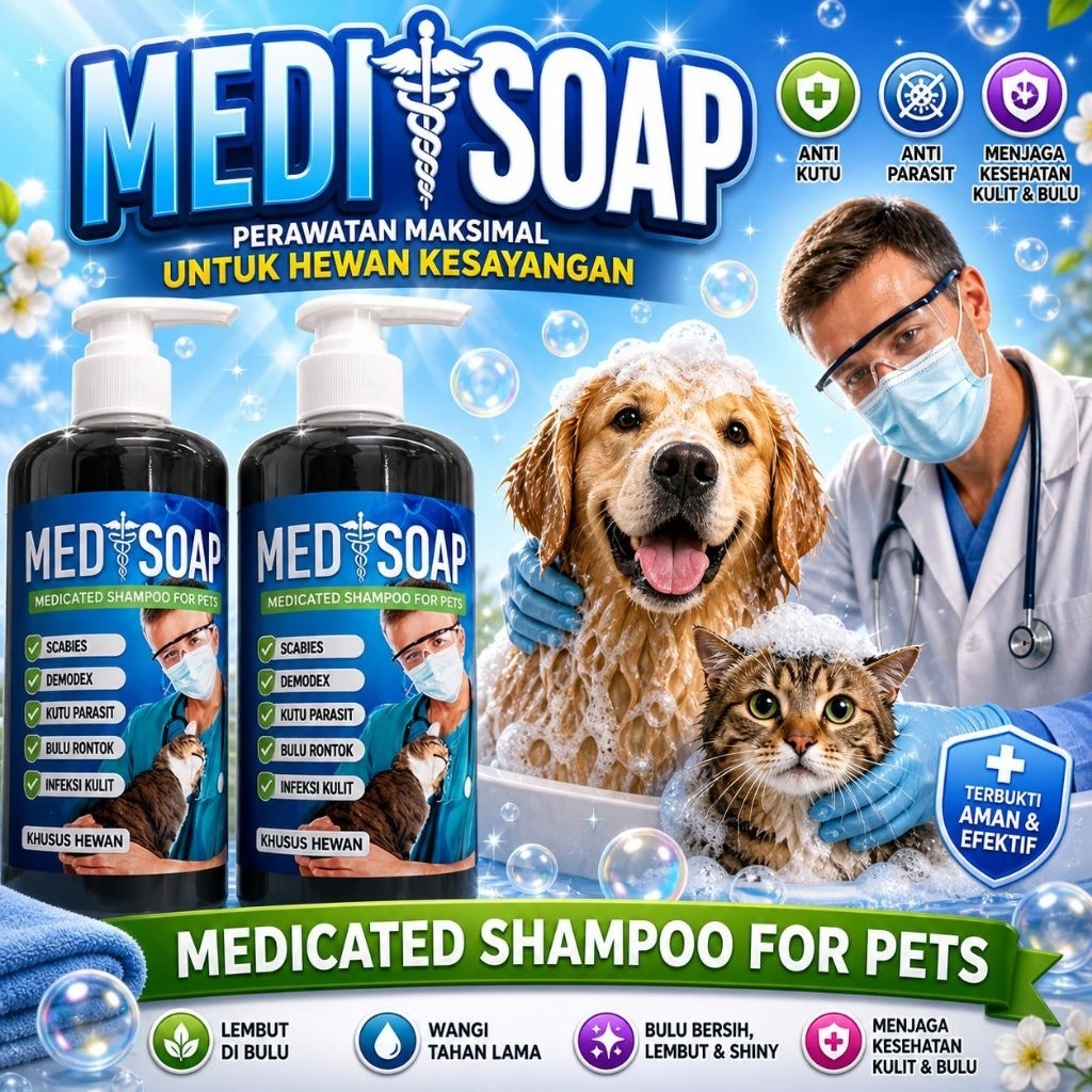 MEDI SOAP - Shampoo Bulu Rontok Kucing Botak Plus Obat Kutu Scabies Infeksi Kulit Jamur Scabies Demo