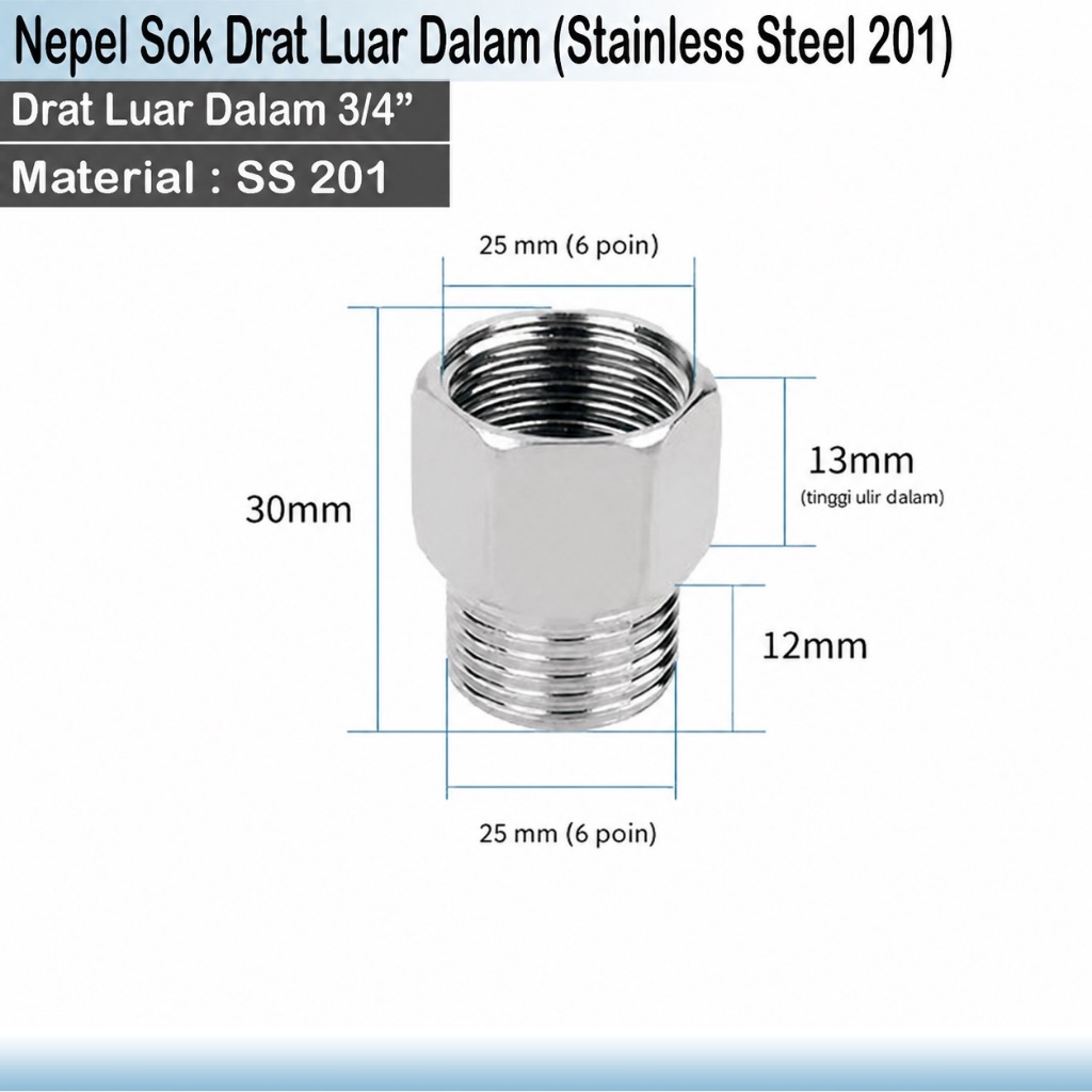 Sok kran  Drat Luar 3/4" Drat Dalam 3/4"  Sok Drat Luar Dalam 3/4 Inch SDDL 3/4 Inch Sok Drat Dalam 