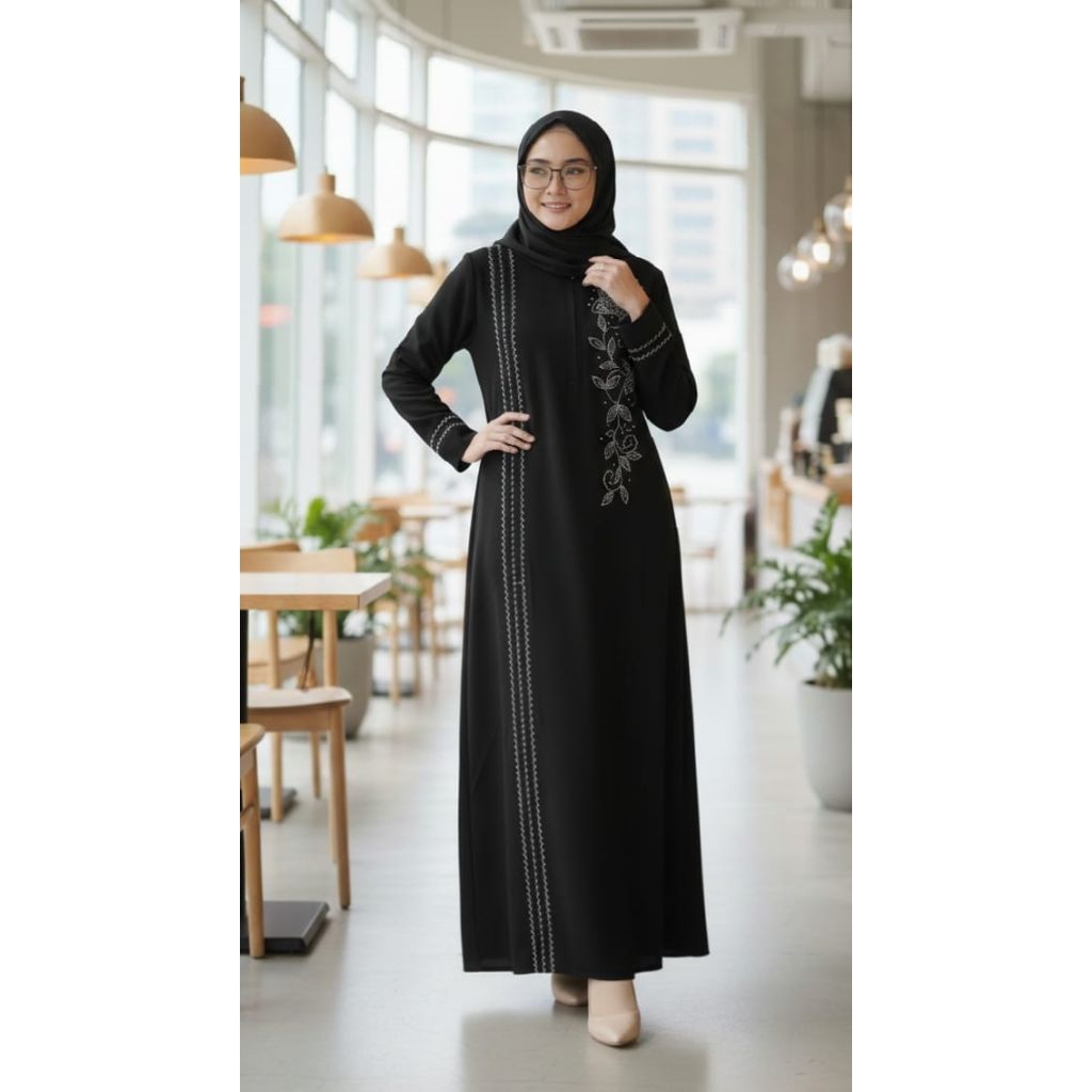 Gamis Swarosky Abaya Kekinian payet Bahan Sabrina gamis jumbo dress Kekinian