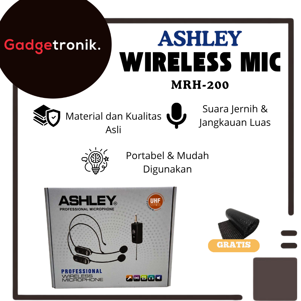 MIC ASHLEY WIRELESS MRH-200 ISI 2 BUAH / ASLEY WIRE LESS NECK WORN MICROPHONE MRH 200 / ASHLY MIK BA
