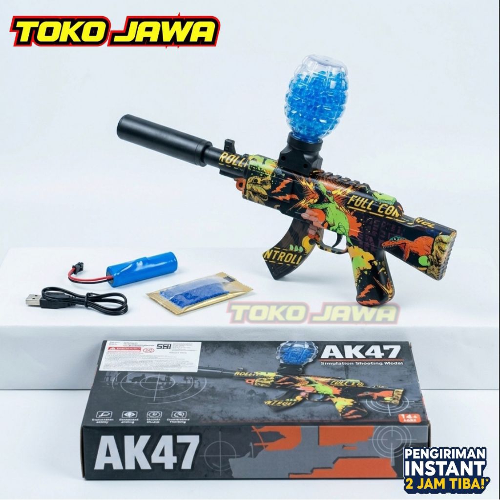 Mainan Tembakan Ak47 Water Gel Blaster - Peluru Air Hydrogel Elektrik Full Otomatis AK-47 Graffiti E