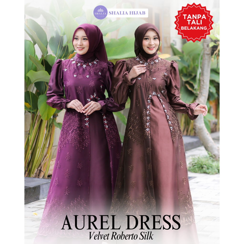 Shalia Hijab - Marsya Dress Silk Brukat Payet Mutiara Premium Gamis Pesta Lebaran Kondangan Mewah