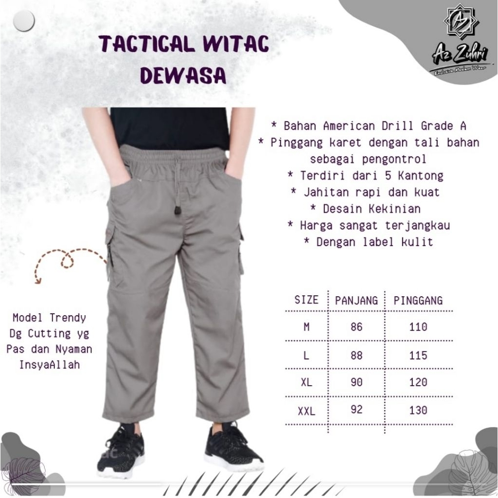 Celana Sirwal Tactica witac Pria Dewasa Az Zuhri/Celana panjang Pria Dewasa M L XL XXL