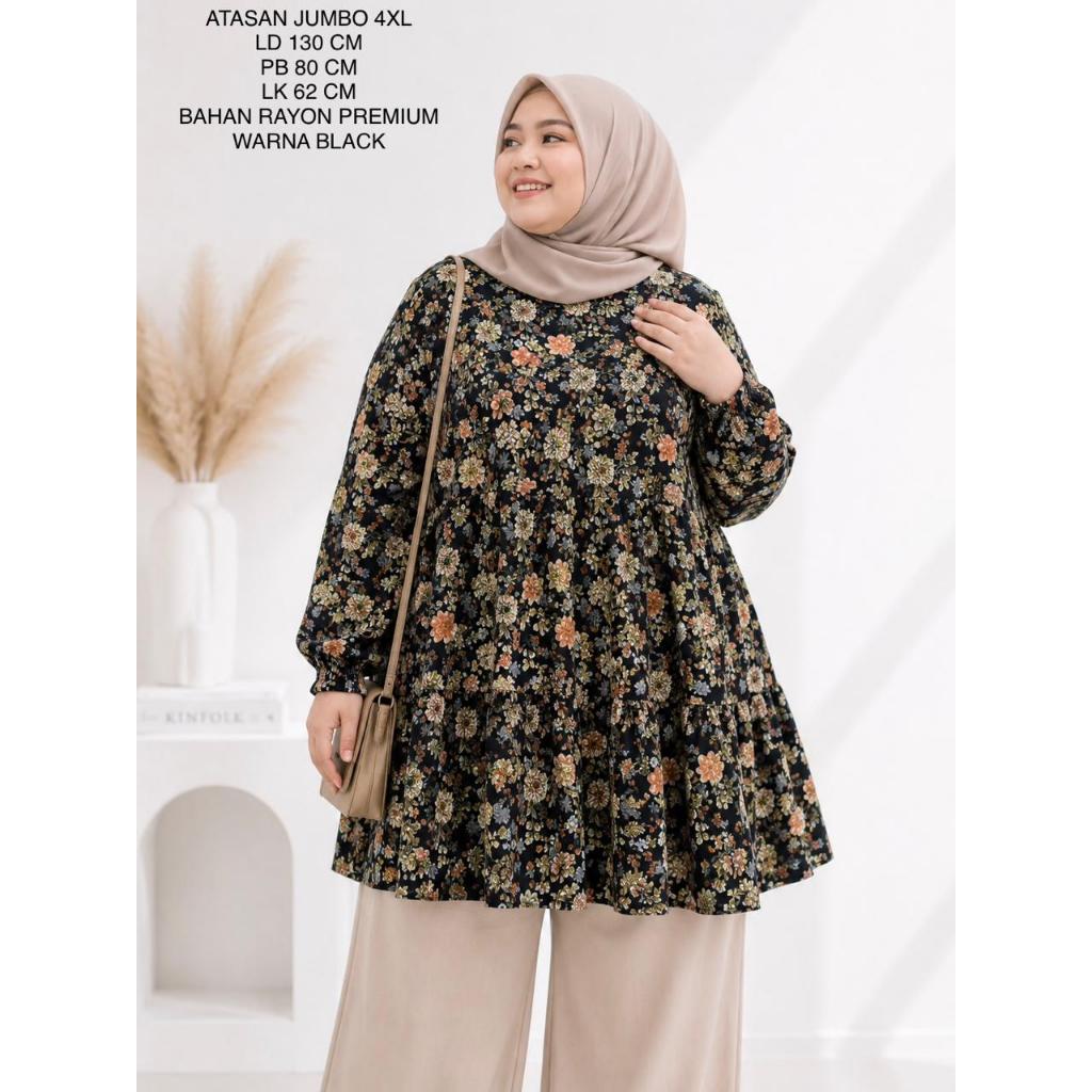 Blouse Atasan Jumbo LD 130 CM Motif Bunga Model Kekinian - Via Blouse