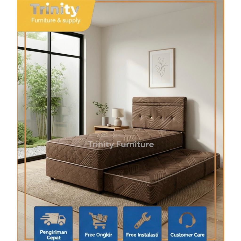 Kasur BedSET 2in1 springbed American 120*200/Cream Spring Bed Beautyland