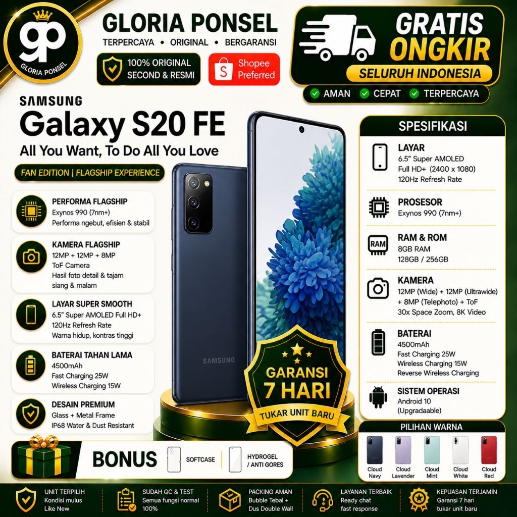 Samsung Galaxy S20 FE Second Sein Like New 99% garansi resmi